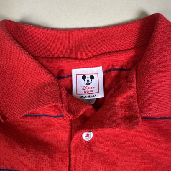 Vintage Mickey Mouse Disney Polo Shirt Striped Red Single Stitch Mens L USA - Picture 5 of 8